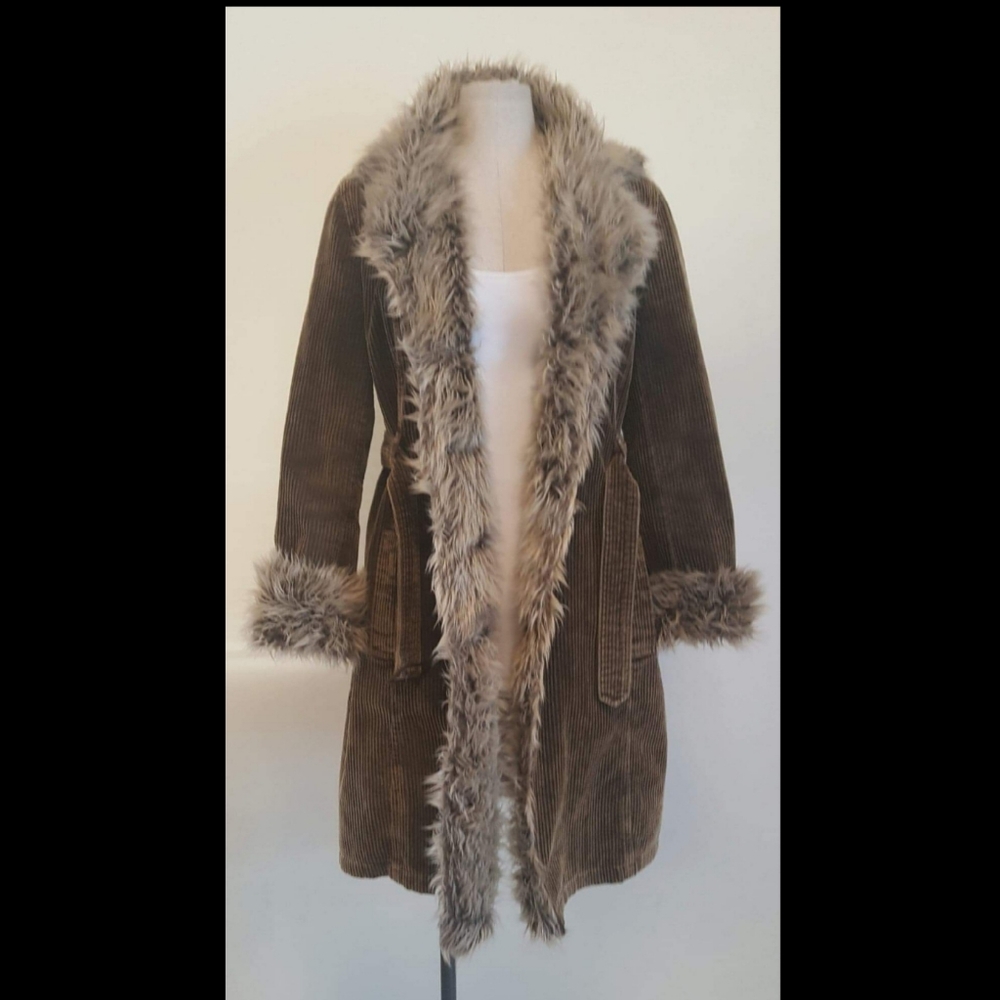 Newport News Long corduroy fur trimmed coat